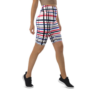 Got Pla(yed)id© Red, White & Blue Women's High-Waisted Long Shorts w/pocket for Pickleball Enthusiasts