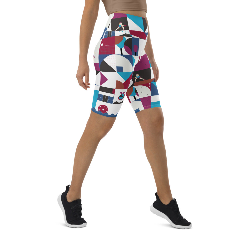 Dink & Drive under the Sun Hopeful Discordance© Women's High -Waisted Long Shorts w/pocket for Pickleball Enthusiasts