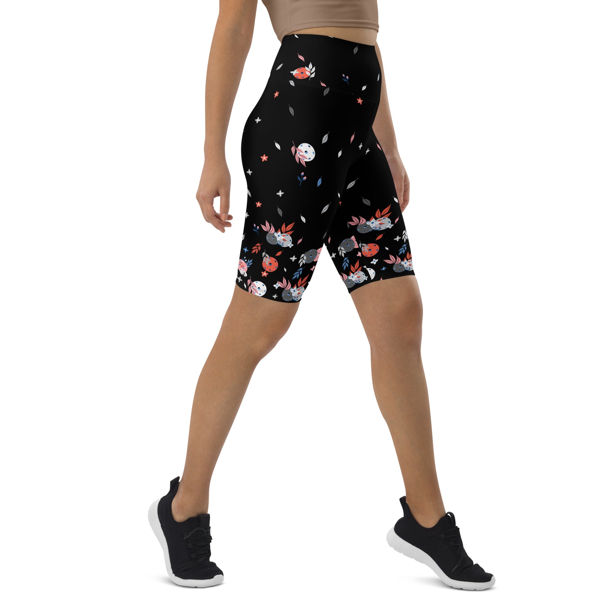 "La Vie en Noir du Pickleball" Spring Dink Gradient© Black & Shades of Gray Women's High Waisted Long Shorts w/pocket for Pickleball Enthusiasts