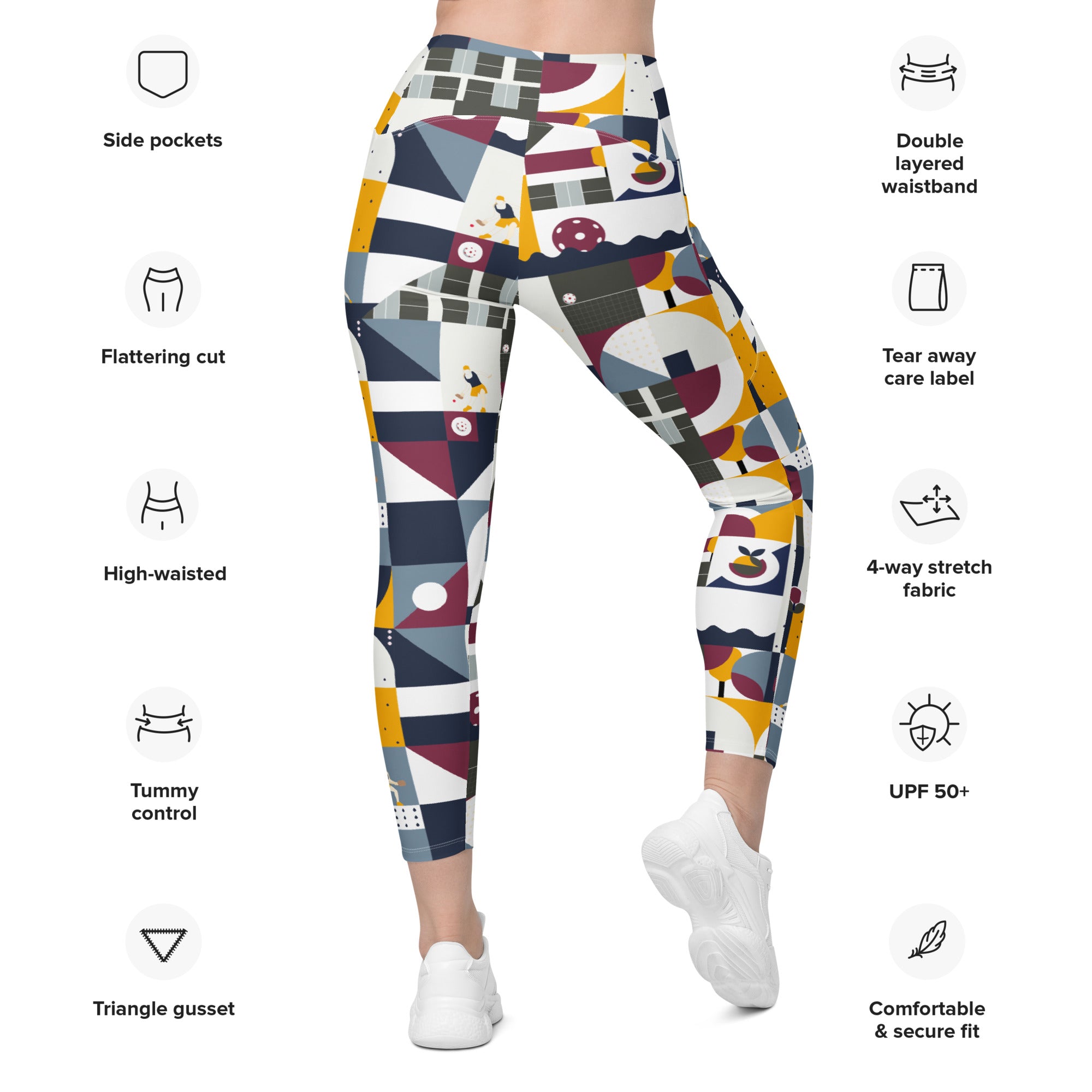 Dink & Drive under the Sun Soft Chaos© Women's Pickleball Performance Leggings with pockets, UPF 50+
