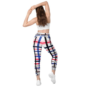 Got Pla(yed)id© Red, White & Blue High-Waisted Pickleball Performance Leggings with pockets, UPF 50+