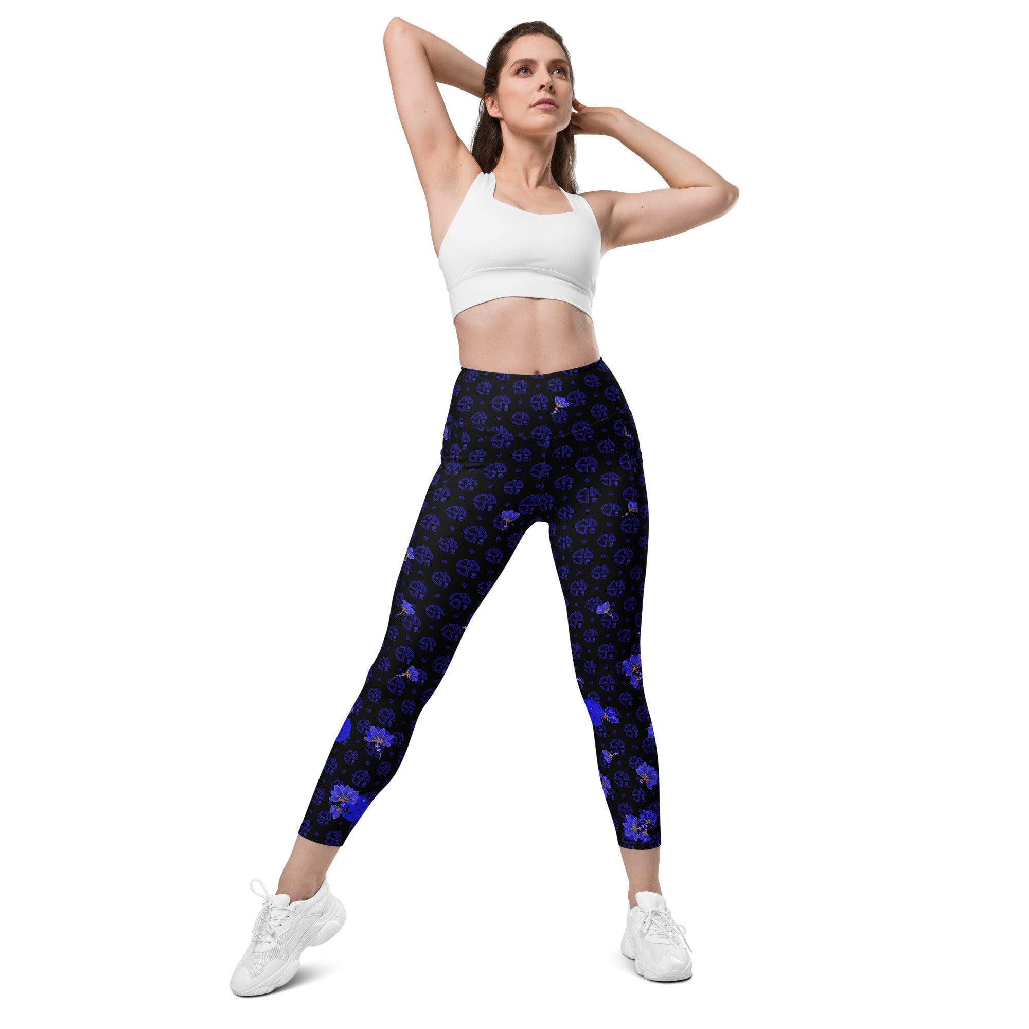 Spring Dink Logo© Gradient Black, Blue, Tangelo & Yellow High-Waisted Performance Leggings with Pockets, UPF +50