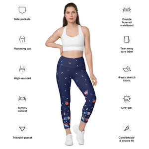 Spring Dink Gradient© Blue High-Waisted Pickleball Performance Leggings with pockets, UPF 50+