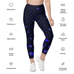 Spring Dink Logo© Gradient Black, Blue, Tangelo & Yellow High-Waisted Performance Leggings with Pockets, UPF +50