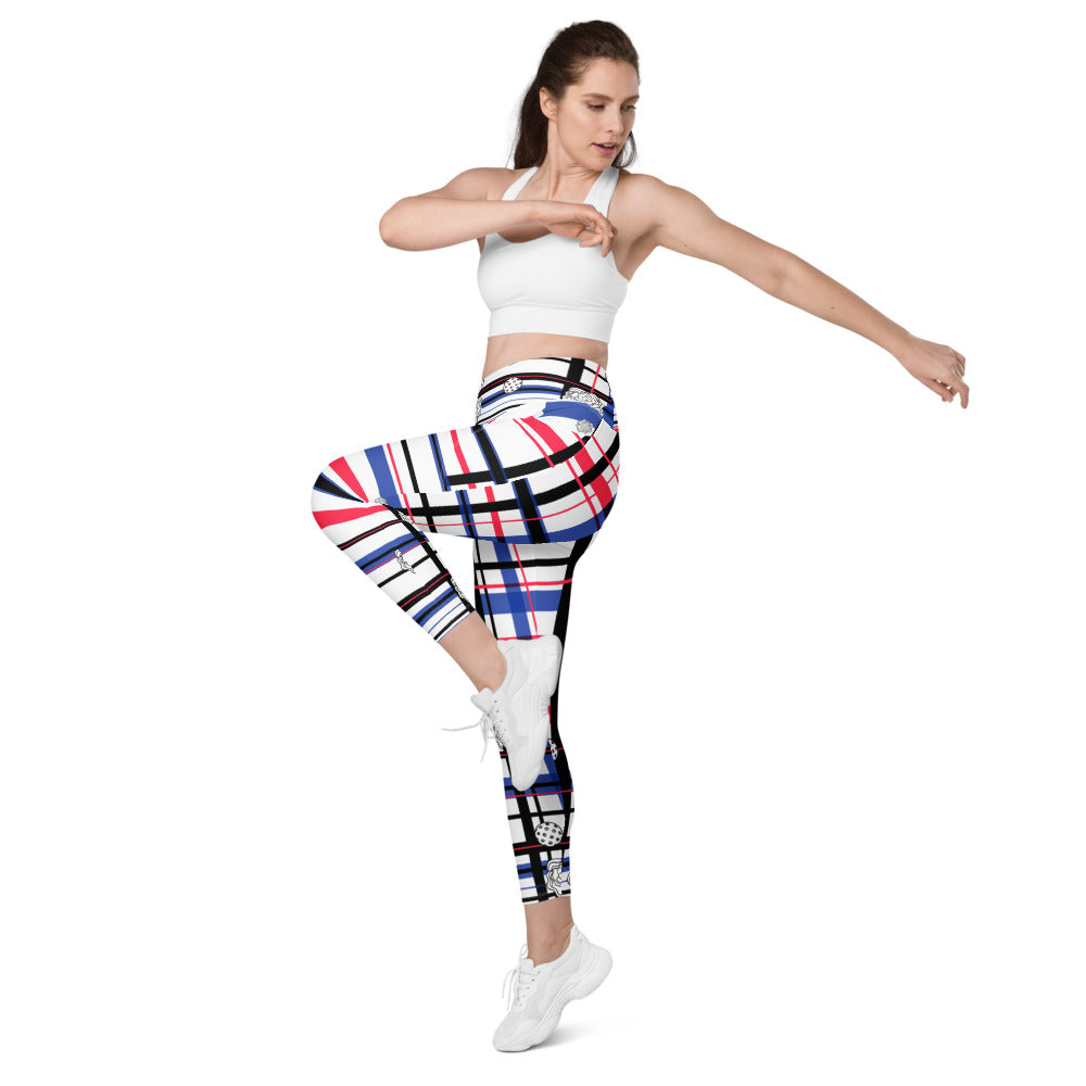 Got Pla(yed)id© Red, White & Blue High-Waisted Pickleball Performance Leggings with pockets, UPF 50+
