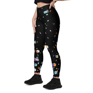 "La Vie en Noir de Pickleball" Spring Dink Gradient© Black/Multi colored High-Waisted Pickleball Performance Leggings with pockets, UPF 50+