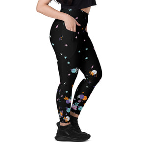 "La Vie en Noir de Pickleball" Spring Dink Gradient© Black/Multi colored High-Waisted Pickleball Performance Leggings with pockets, UPF 50+