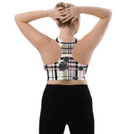 Load image into Gallery viewer, Got Pla(yed)id© Beige &amp; Black Women&#39;s Compression Racerback Sports Bra for Pickleball Enthusiasts
