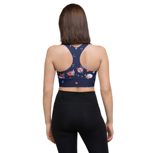 Spring Dink Gradient© Blue Compression Racerback Sports Bra for Pickleball Enthusiasts