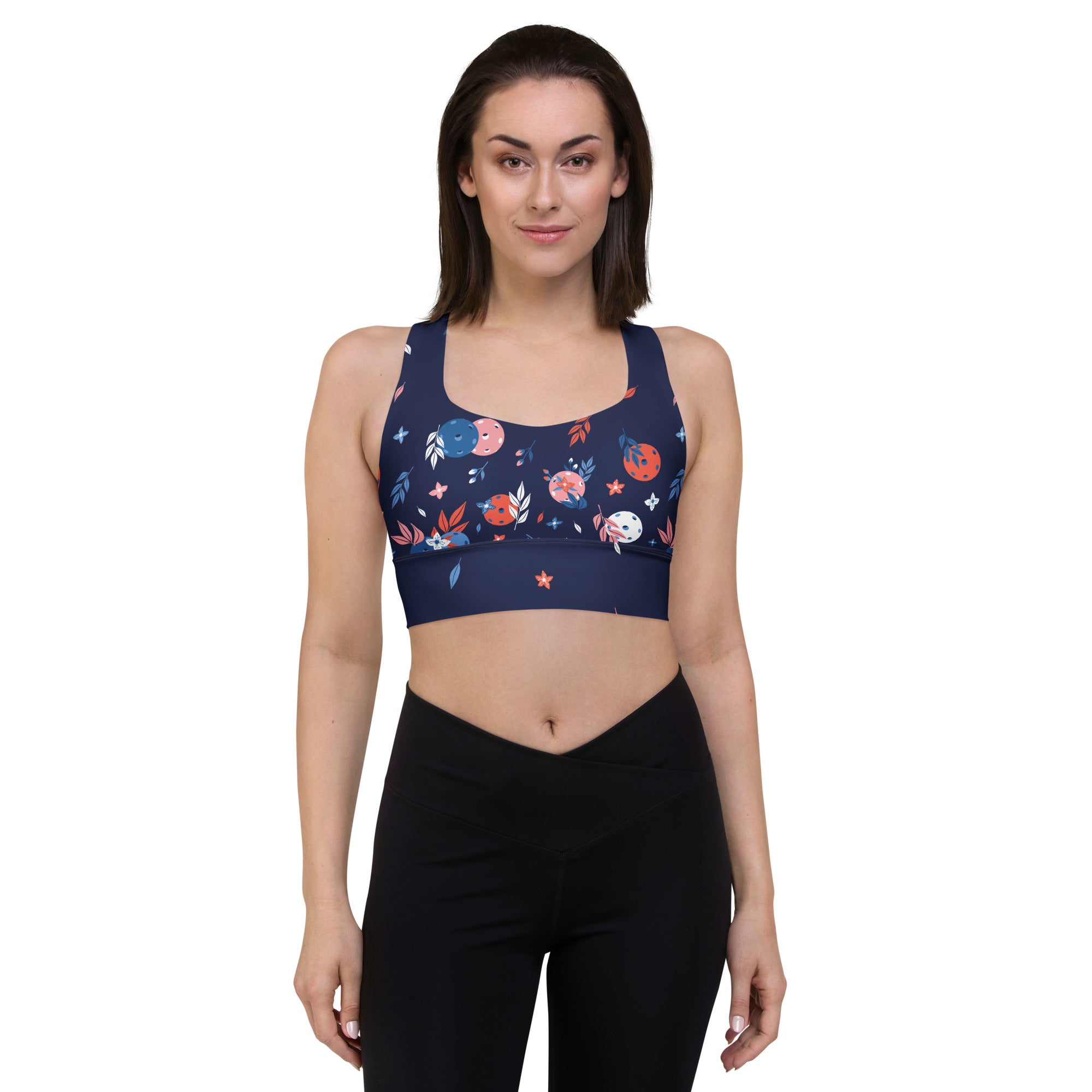 Spring Dink Gradient© Blue Compression Racerback Sports Bra for Pickleball Enthusiasts