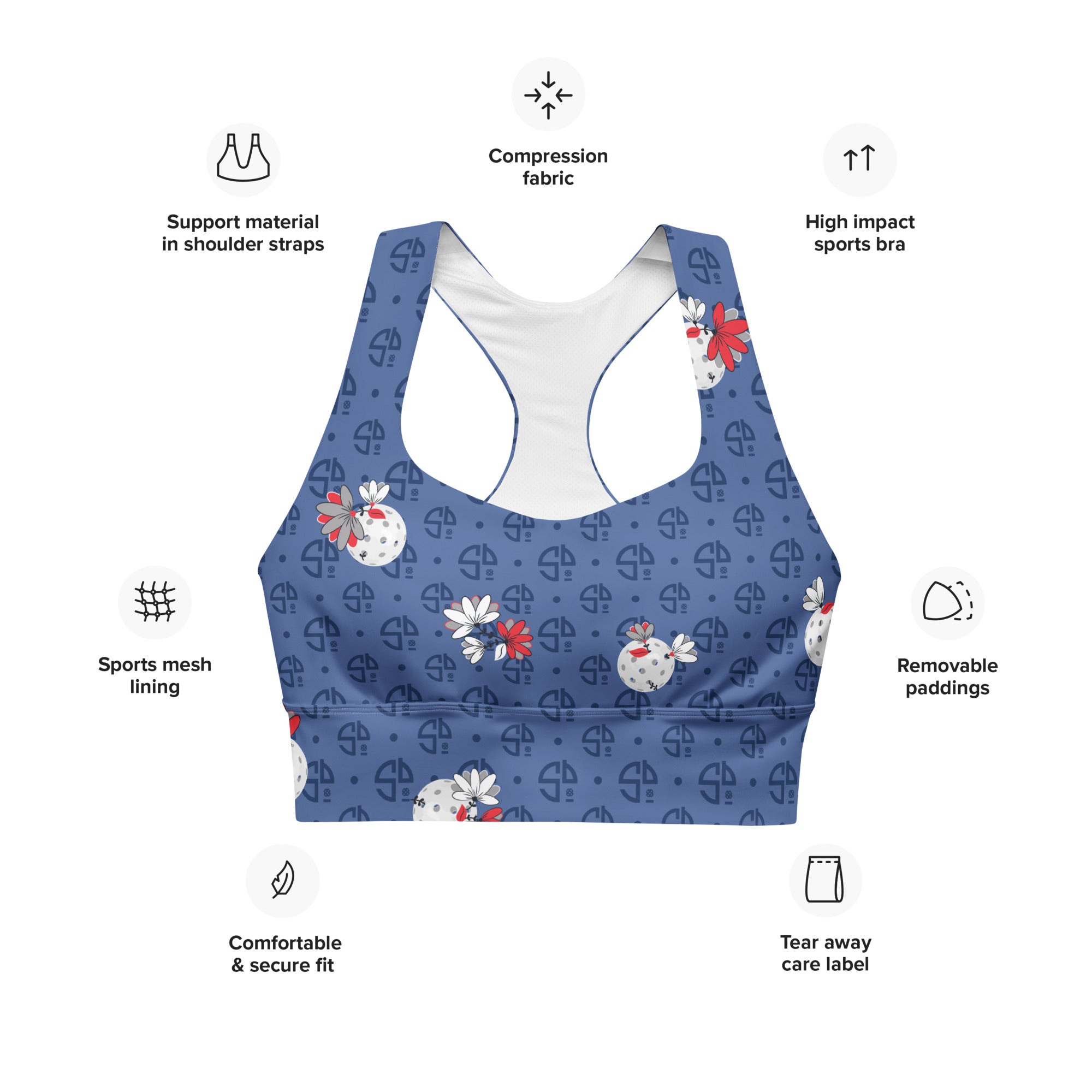 Spring Dink Logo© Red, White & Blue Women's Compression Racerback Sports Bra for Pickleball Enthusiasts