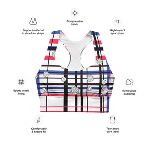Got Pla(yed)id© Red, White & Blue Women's Compression Racerback Sports Bra for Pickleball Enthusiasts