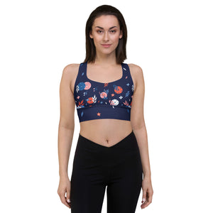 Spring Dink Gradient© Blue Compression Racerback Sports Bra for Pickleball Enthusiasts