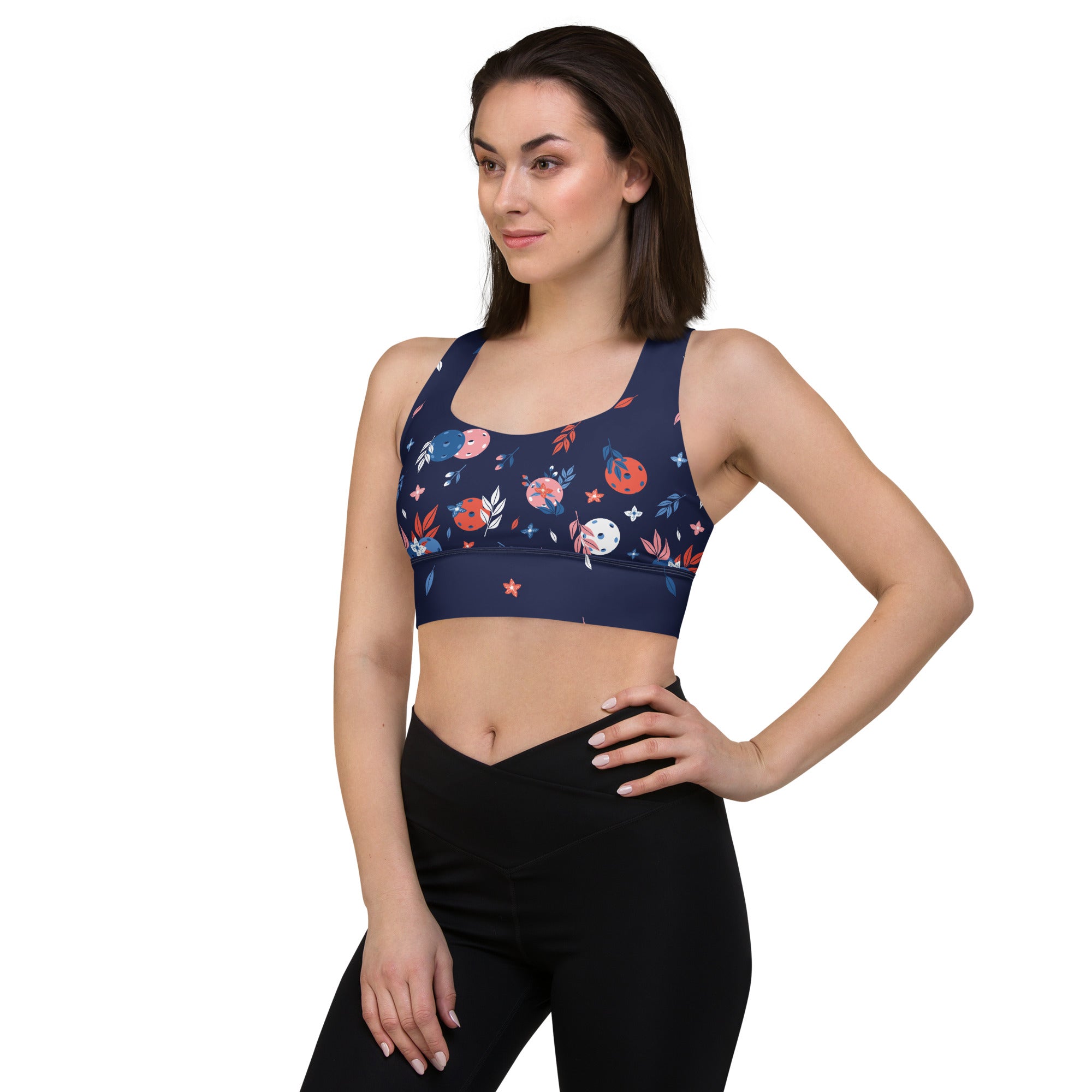 Spring Dink Gradient© Blue Compression Racerback Sports Bra for Pickleball Enthusiasts