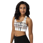 Load image into Gallery viewer, Got Pla(yed)id© Beige &amp; White Women&#39;s Compression Racerback Sports Bra for Pickleball Enthusiasts

