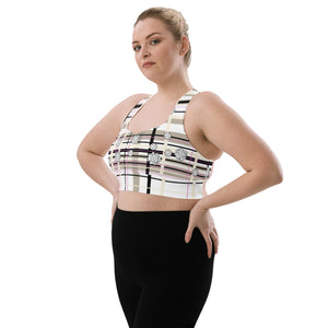 Got Pla(yed)id© Beige & White Women's Compression Racerback Sports Bra for Pickleball Enthusiasts