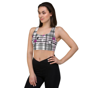 Got Pla(yed)id© Grey & Fuchsia Women's Compression Racerback Sports Bra for Pickleball Enthusiasts