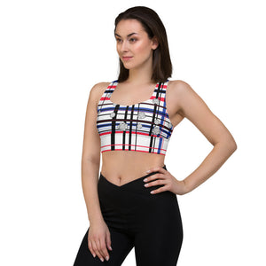 Got Pla(yed)id© Red, White & Blue Women's Compression Racerback Sports Bra for Pickleball Enthusiasts