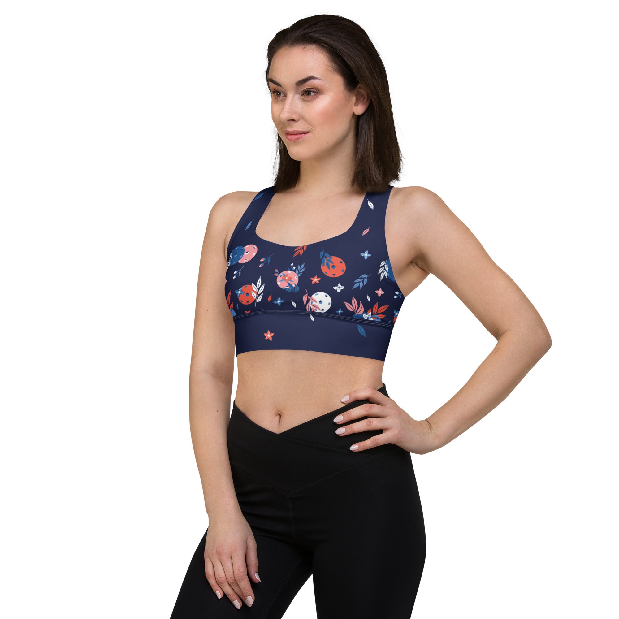 Spring Dink Gradient© Blue Compression Racerback Sports Bra for Pickleball Enthusiasts