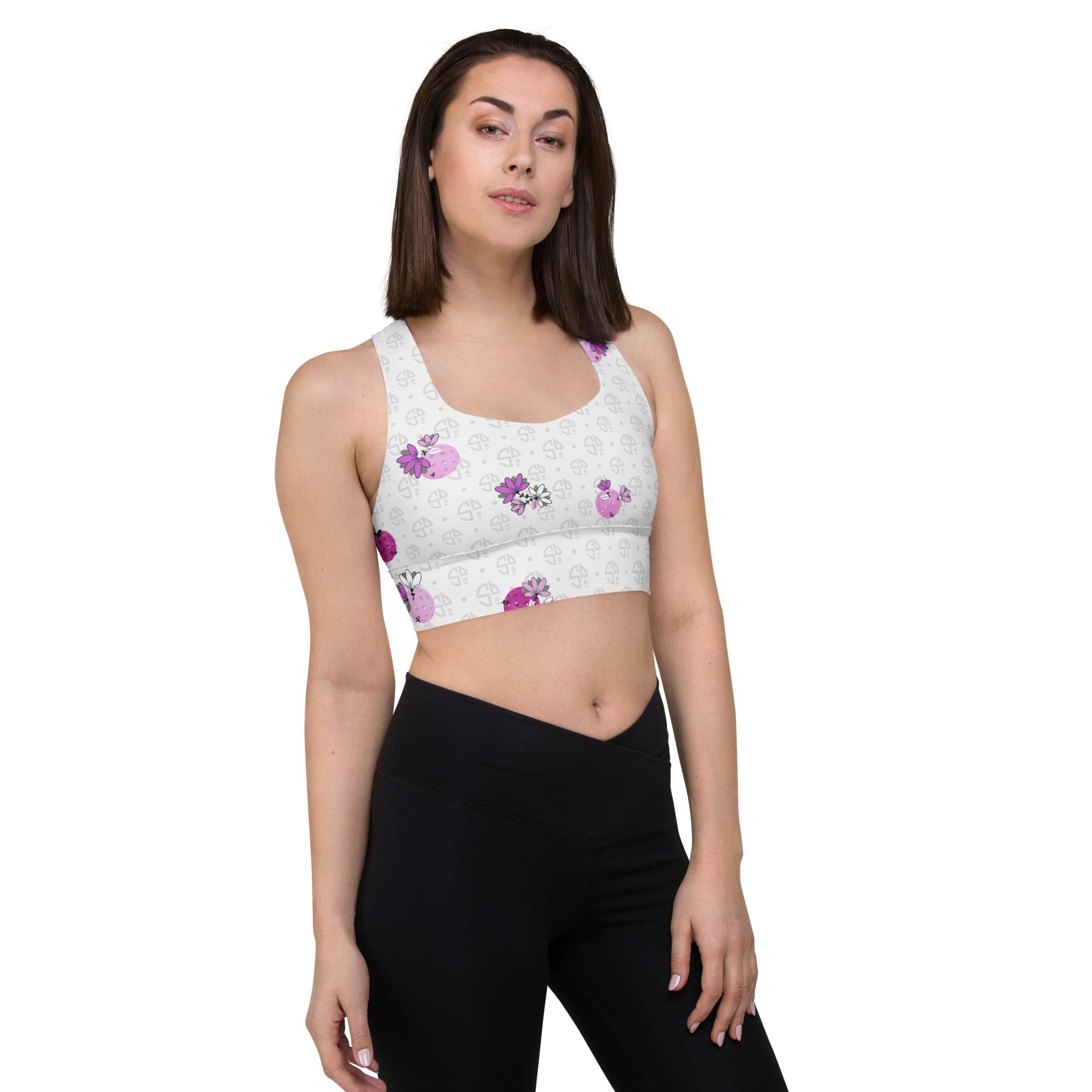 Spring Dink Logo© Grey & Fuchsia Women's Compression Racerback Sports Bra for Pickleball Enthusiasts