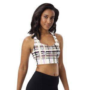 Got Pla(yed)id© Beige & White Women's Compression Racerback Sports Bra for Pickleball Enthusiasts