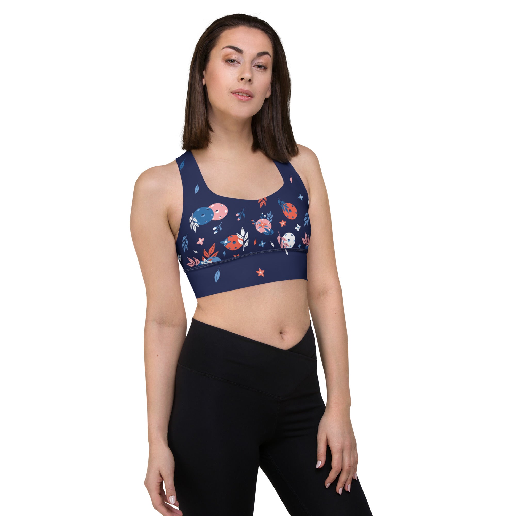 Spring Dink Gradient© Blue Compression Racerback Sports Bra for Pickleball Enthusiasts