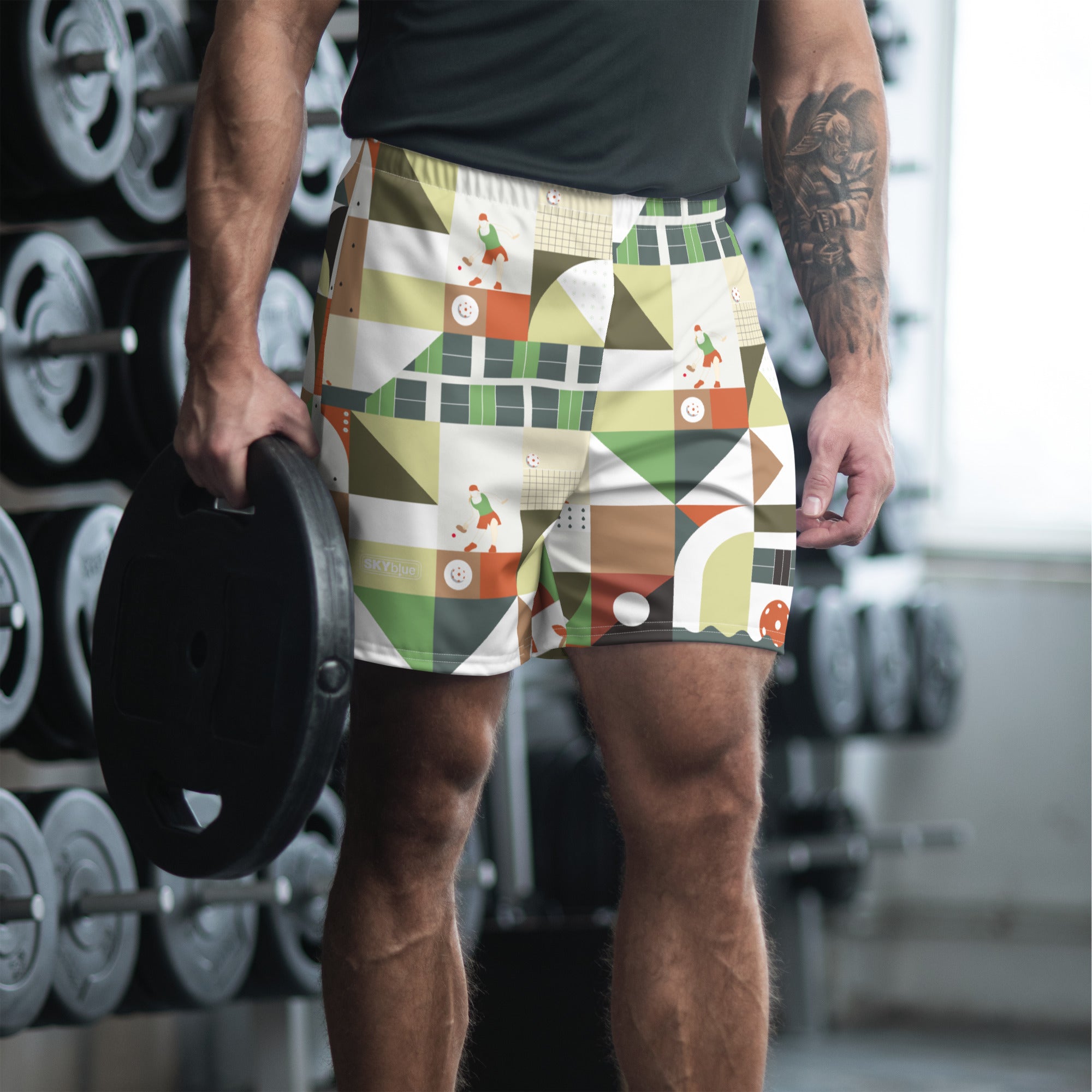 Dink & Drive under the Sun Considerate© Men's Long Casual Shorts for Pickleball Enthusiasts, Shades of Green