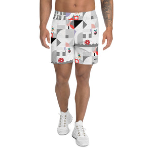 Dink & Drive under the Sun© Shades of Gray, Verdigris, Lavender & Red Men's Long Casual Shorts for Pickleball Enthusiasts