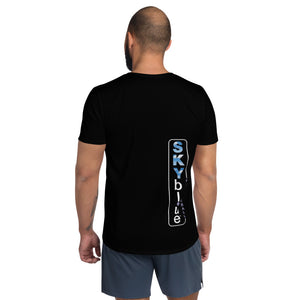 Black SKYblue Pickleball Men's Performance Athletic Short Sleeve Shirt with MaxDri & MicroBlok