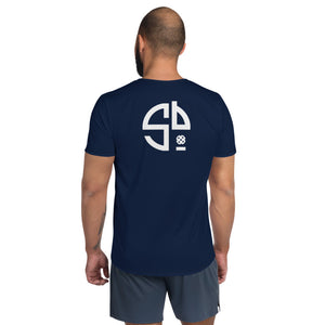 Navy SKYblue Pickleball SB© Men's Performance Athletic Short Sleeve Shirt w/MaxDri & MicroBlok