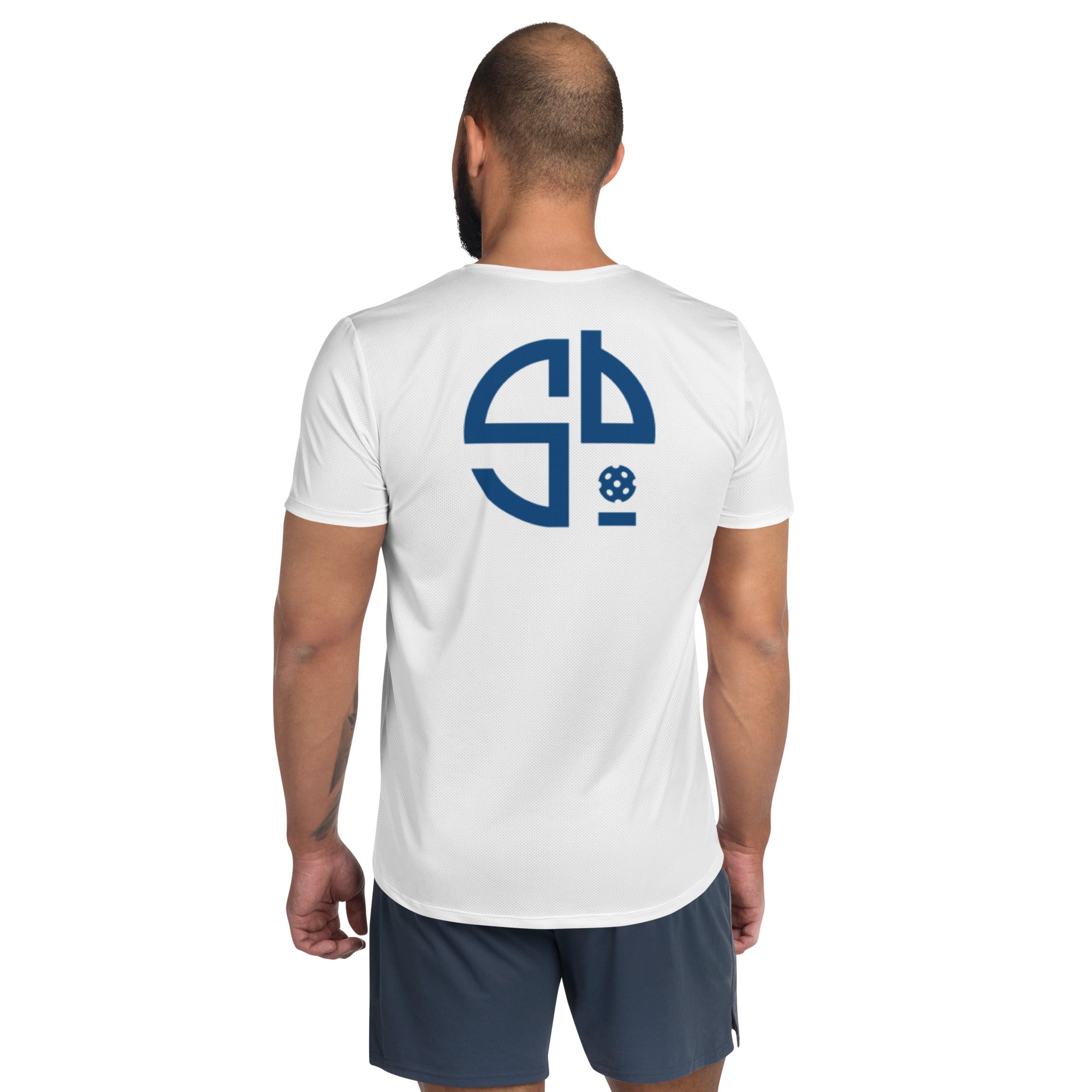 White SKYblue Pickleball Men's Performance Athletic Short Sleeve Shirt w/MaxDri & MicroBlok