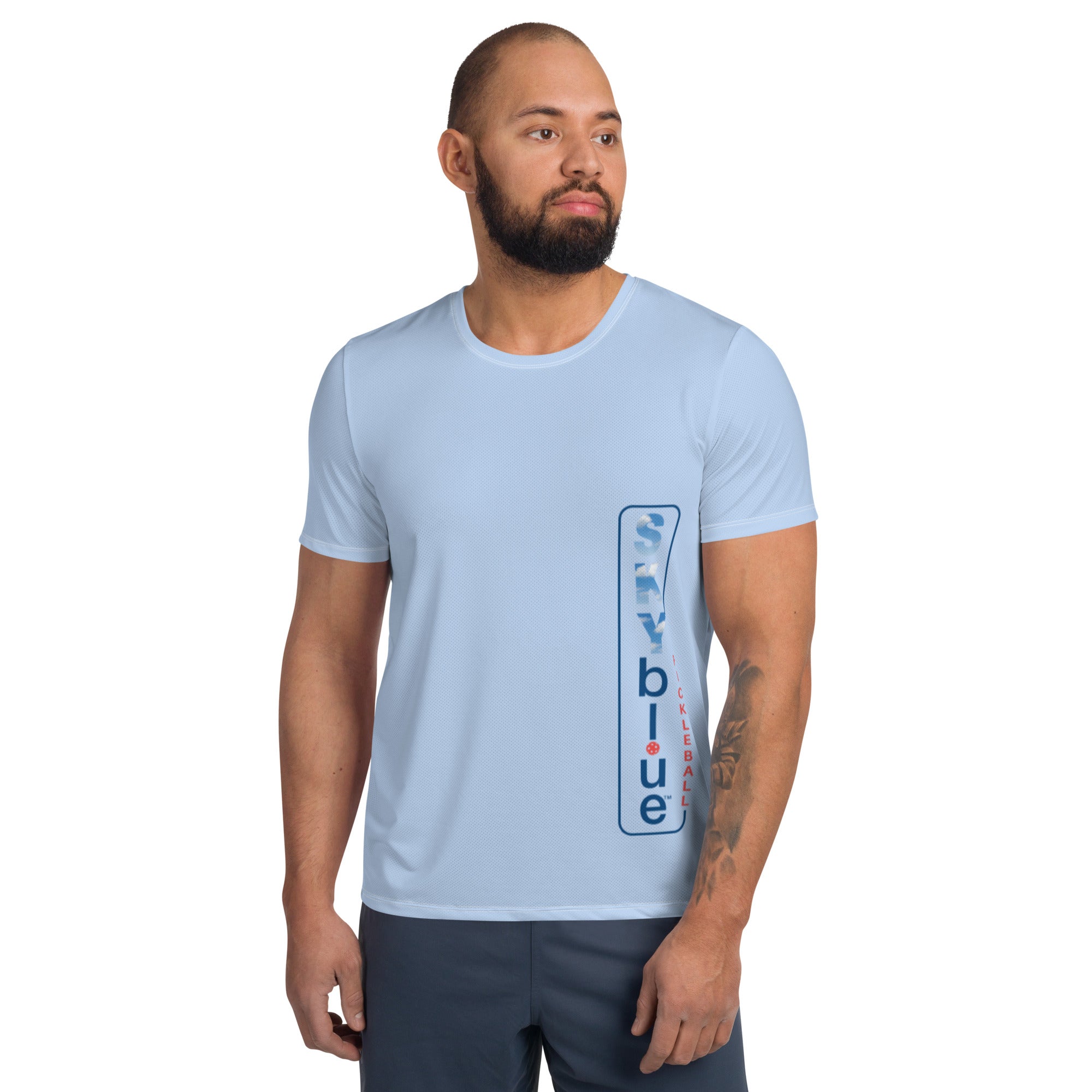 Hawkes Blue  SKYblue Pickleball Men's Performance Athletic Short Sleeve Shirt w/MaxDri & MicroBlok