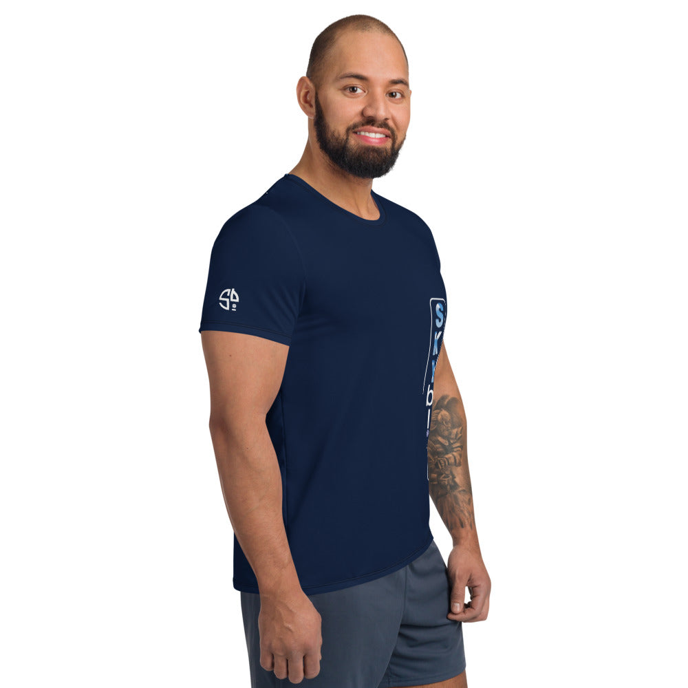 Navy SKYblue Pickleball SB© Men's Performance Athletic Short Sleeve Shirt w/MaxDri & MicroBlok