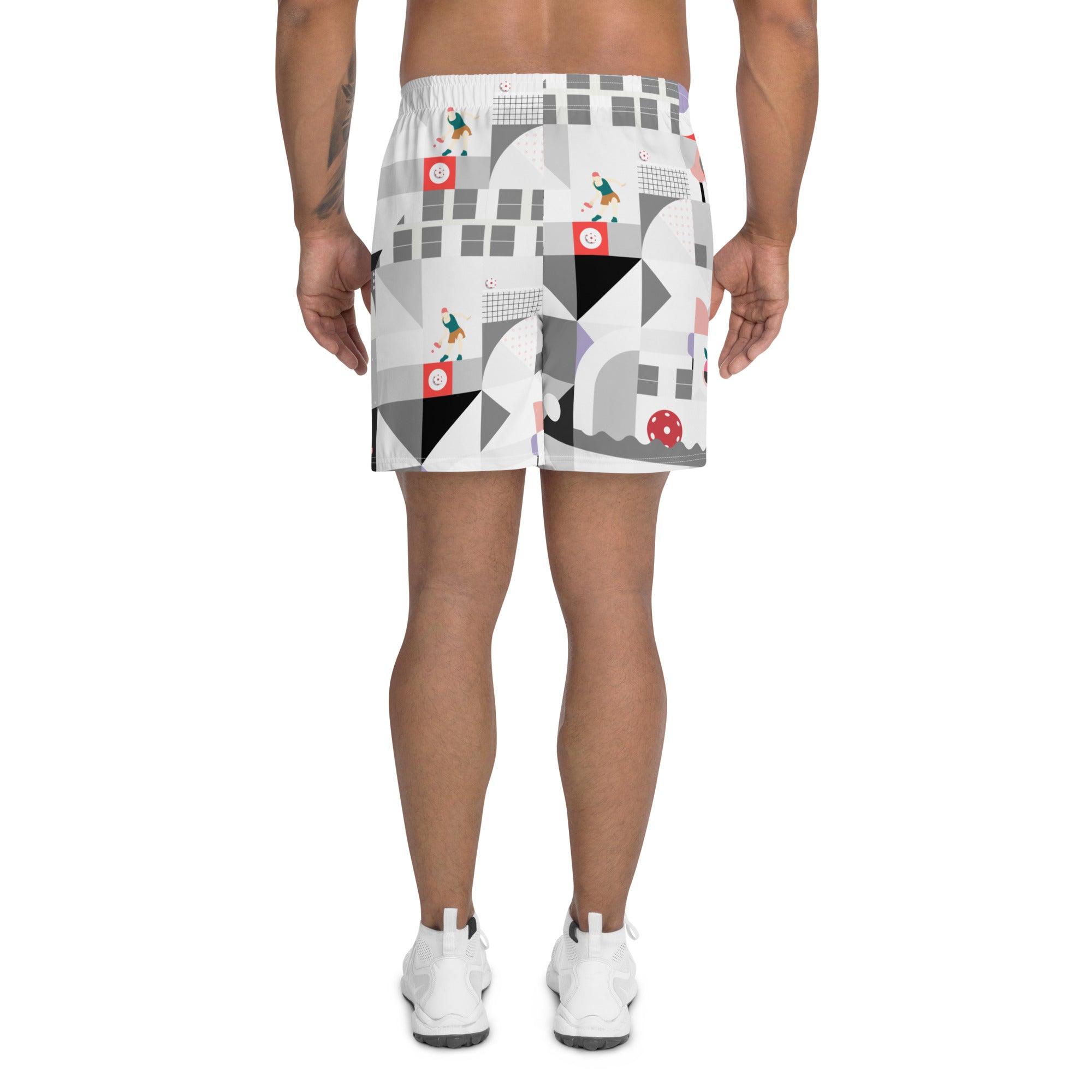 Dink & Drive under the Sun© Shades of Gray, Verdigris, Lavender & Red Men's Long Casual Shorts for Pickleball Enthusiasts