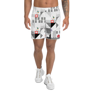 Dink & Drive under the Sun© Shades of Gray, Verdigris, Lavender & Red Men's Long Casual Shorts for Pickleball Enthusiasts