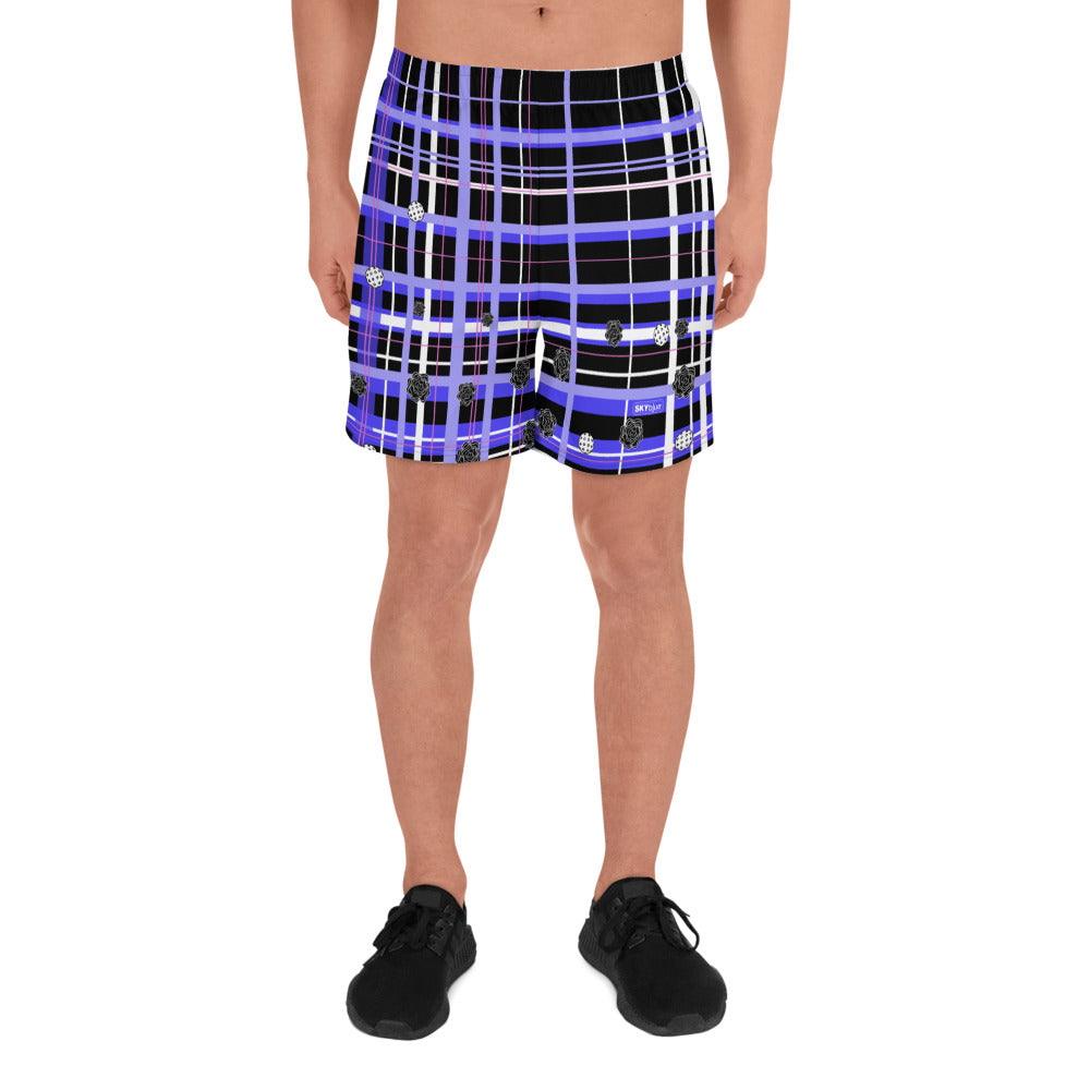 Got Pla(yed)id© Black, White, Blue & Fuchsia Men's Long Casual Shorts for Pickleball Enthusiasts