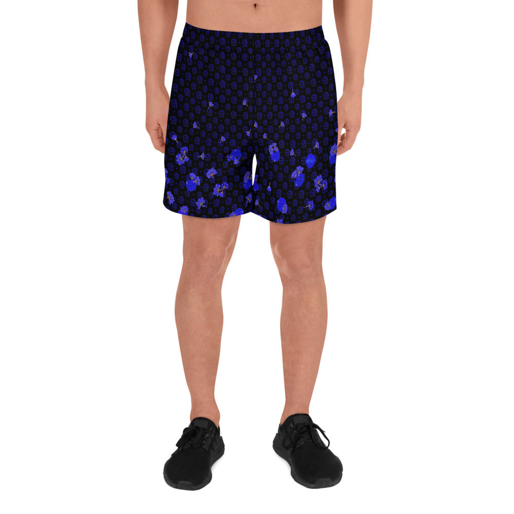 Skyblue Pickleball Spring Dink Logo Gradient Black, Blue, Tangelo, & Yellow Men's Long Casual Shorts for Pickleball Enthusiasts S