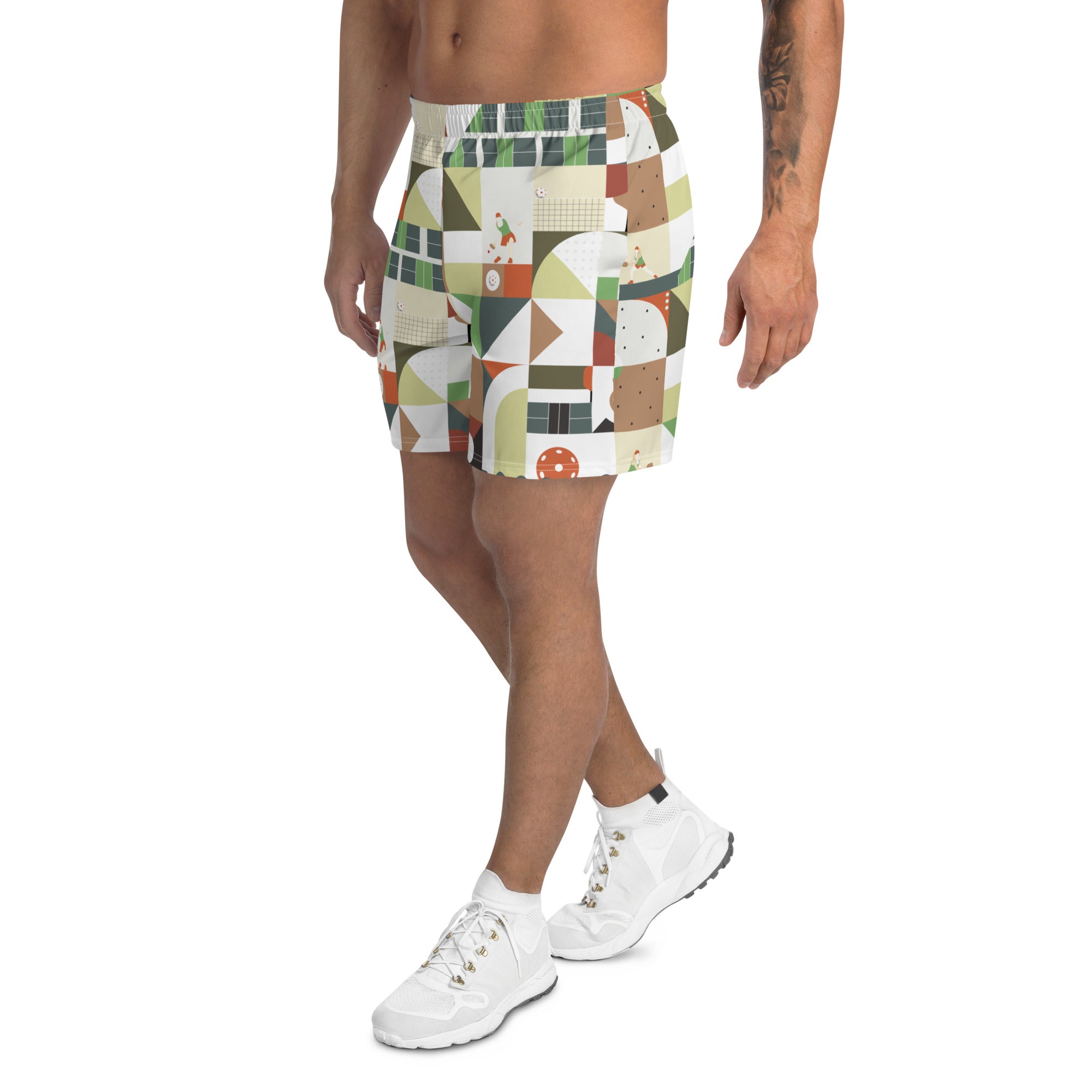 Dink & Drive under the Sun Considerate© Men's Long Casual Shorts for Pickleball Enthusiasts, Shades of Green