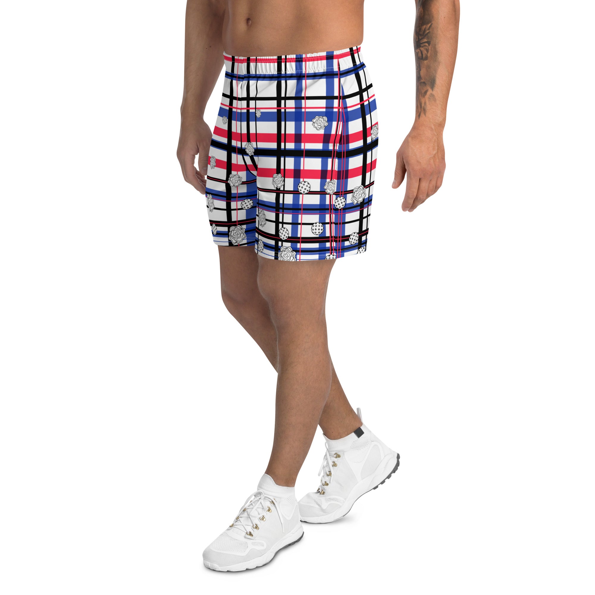 Got Pla(yed)id© Red, White & Blue Men's Long Casual Shorts for Pickleball Enthusiasts