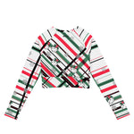 Load image into Gallery viewer, Got Pla(yed)id© Holly Pickleball© Women&#39;s Long Sleeve Crop Top in Red, White &amp; Green - Perfect for Pickleball Enthusiasts
