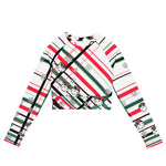 Load image into Gallery viewer, Got Pla(yed)id© Holly Pickleball© Women&#39;s Long Sleeve Crop Top in Red, White &amp; Green - Perfect for Pickleball Enthusiasts
