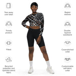 Load image into Gallery viewer, Got Pla(yed)id© Fleur Black, White, Gray &amp; Tangelo Women&#39;s Performance Recycled long-sleeve crop top, UPF 50+
