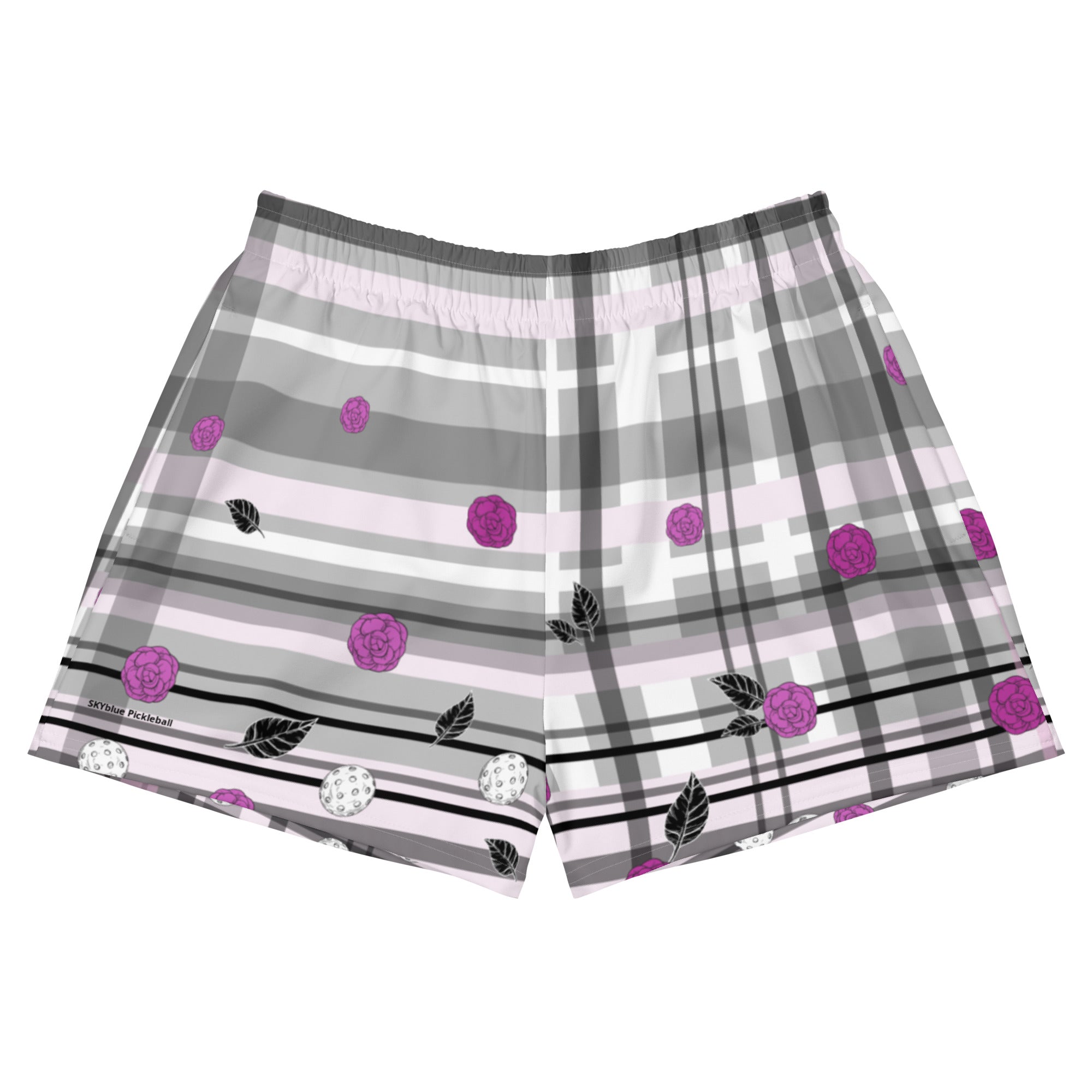 Got Pla(yed)id© Grey & Fuchsia Women's Pickleball Athletic Short Shorts w/pockets