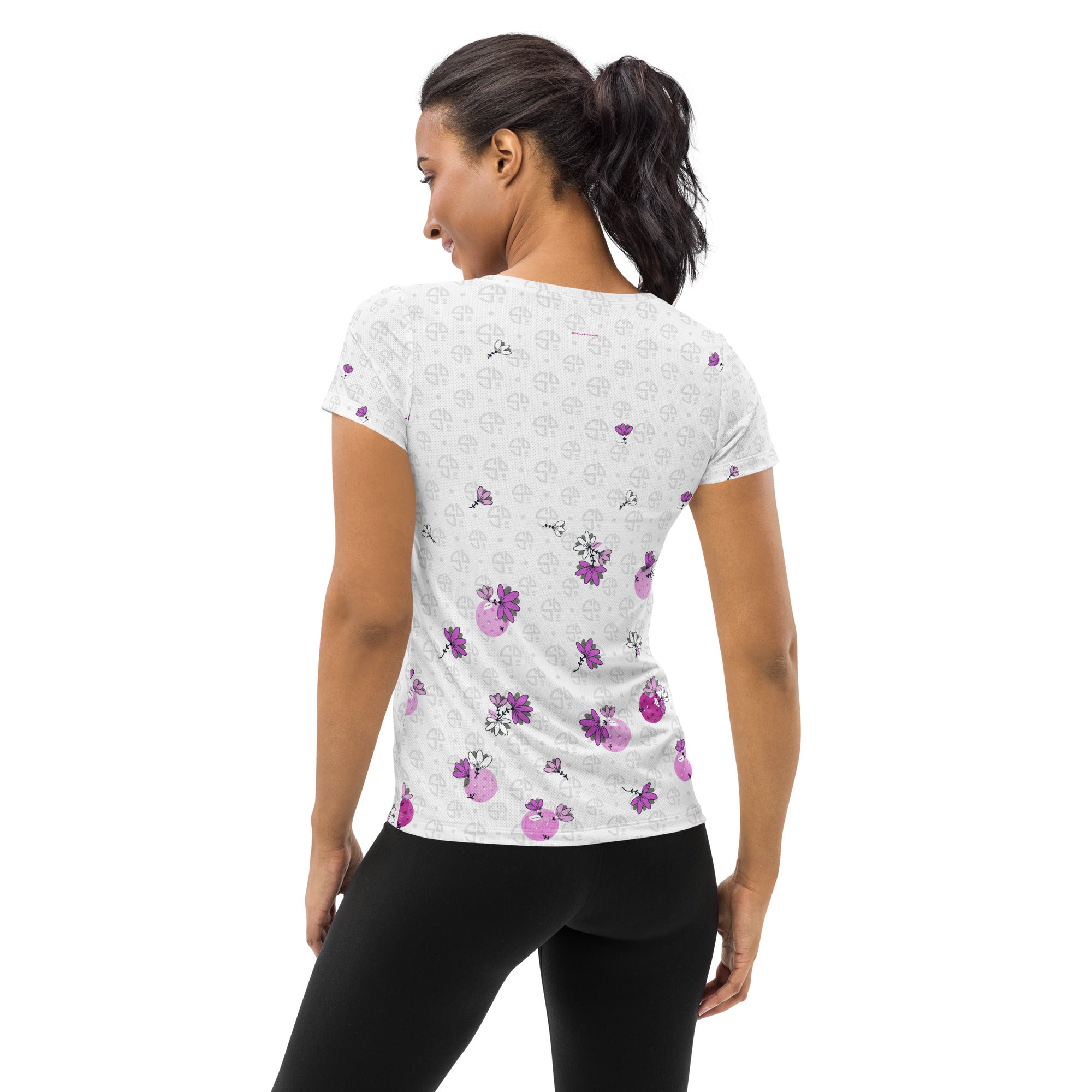 Spring Dink Logo© Gradient Grey & Fuchsia Women's Performance Athletic T-shirt for Pickleball Enthusiasts