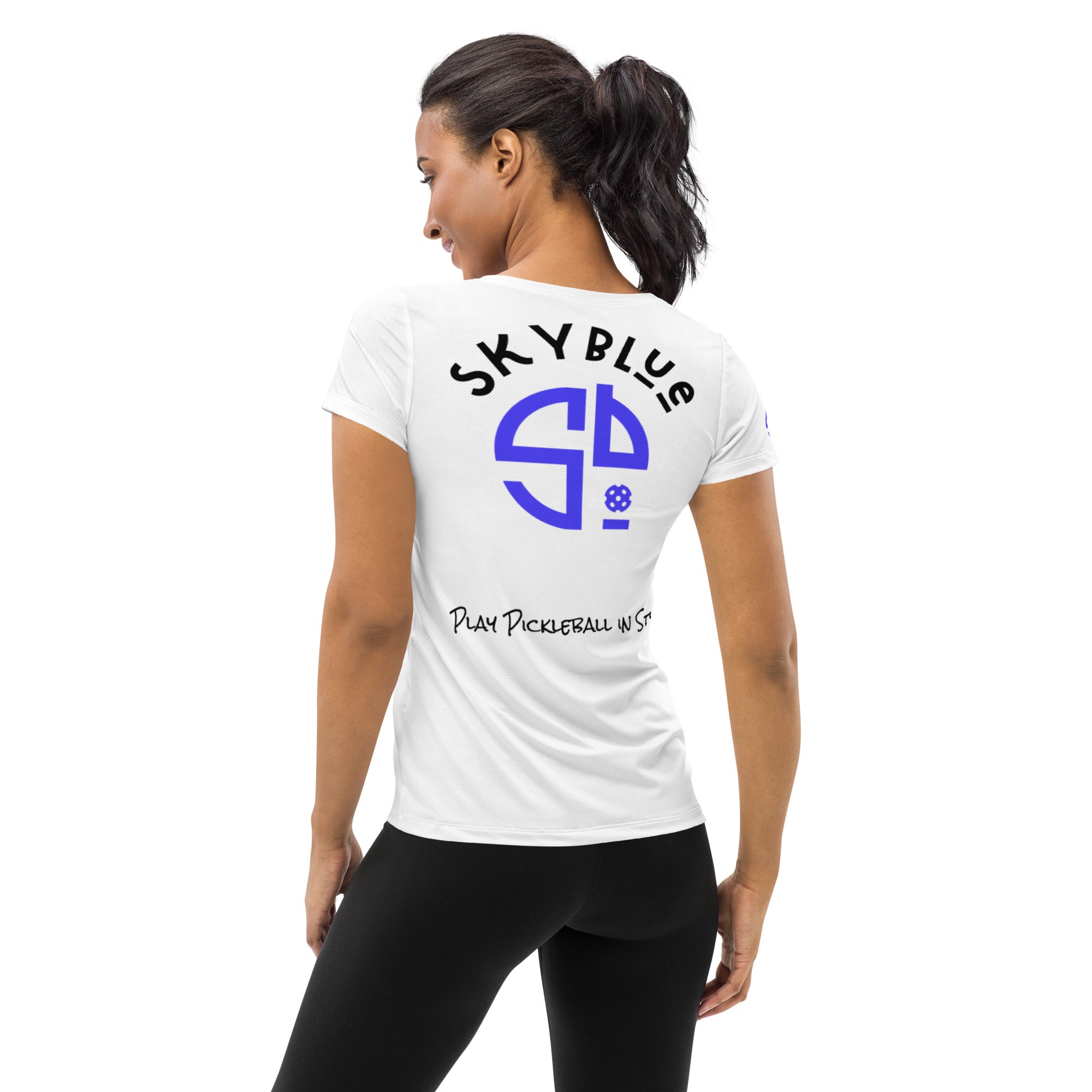 SKYblue™ White Women's Performance Athletic T-Shirt for Pickleball Enthusiasts - Play Pickleball in Style