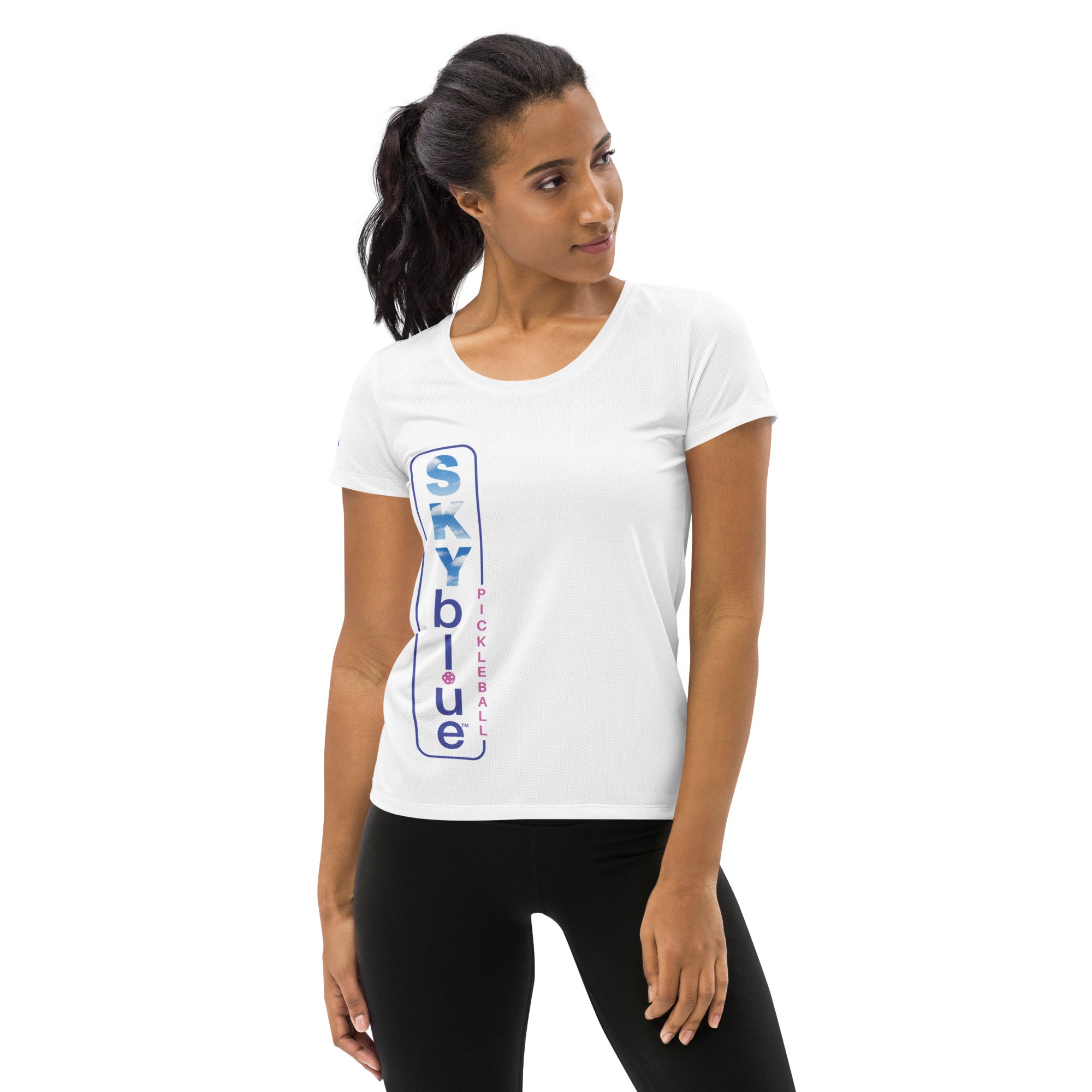 SKYblue™ White Women's Performance Athletic T-Shirt for Pickleball Enthusiasts - Play Pickleball in Style