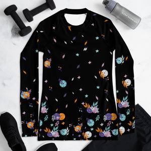 "La Vie en Noir du Pickleball" Spring Dink Gradient© Black, Orange, White, Aqua & Purple Women's Performance Long Sleeve Shirt for Pickleball Enthusiasts, UPF 50+