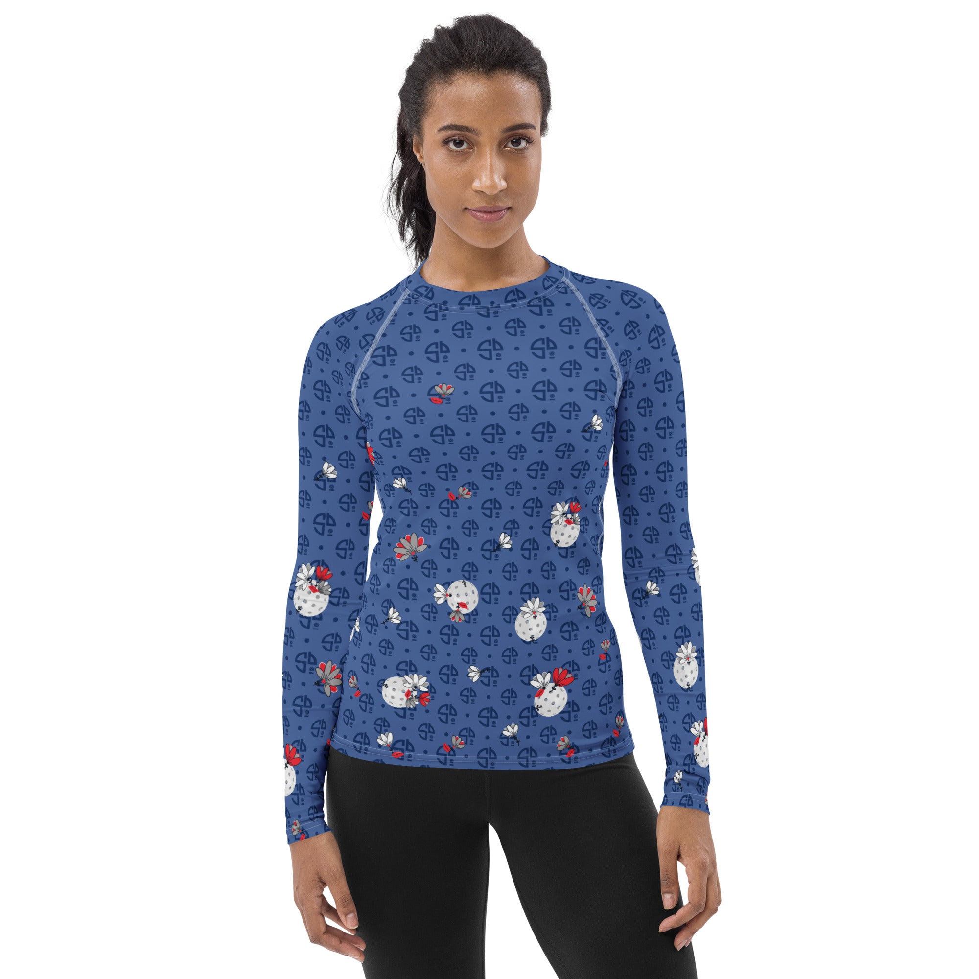 Spring Dink Logo© Gradient Red, White & Blue Women's Performance Long Sleeve Shirt for Pickleball Enthusiasts, UPF 50+
