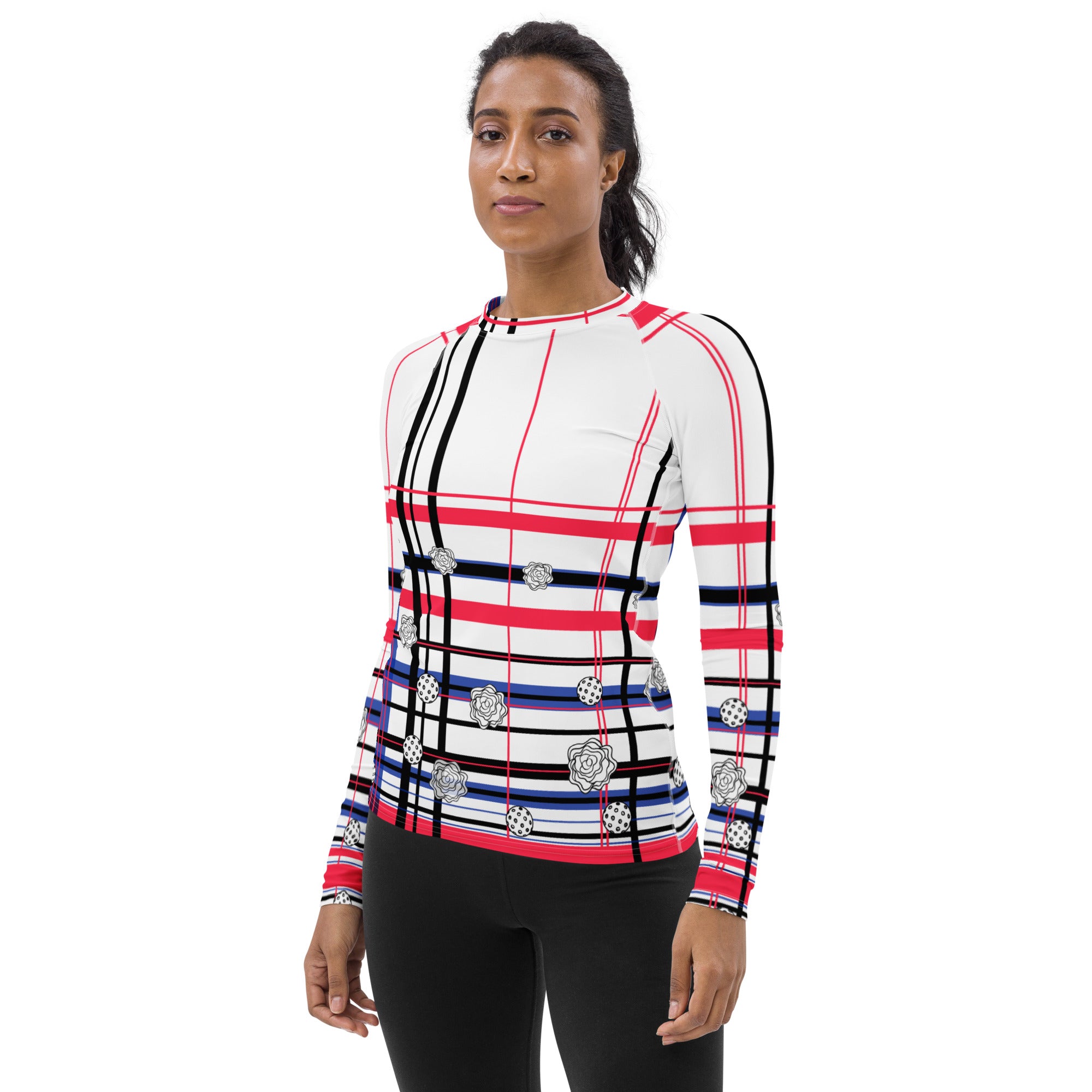 Got Pla(yed)id© Red, White & Blue Women's Performance Long Sleeve Shirt for Pickleball Enthusiasts, UPF 50+