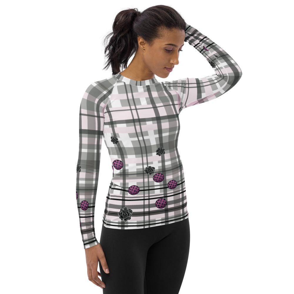 Got Pla(yed)id© Grey, Black & Fuchsia Women's Performance Long Sleeve Shirt for Pickleball Enthusiasts, UPF 50+
